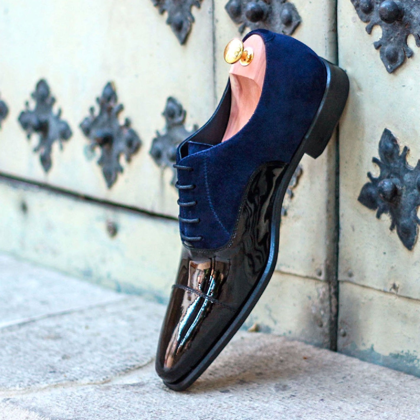 Ambrogio Bespoke Men's Handmade Custom Shoes Navy Calf-Skin Leather Stencil Trainer Sneakers (AMB1564)