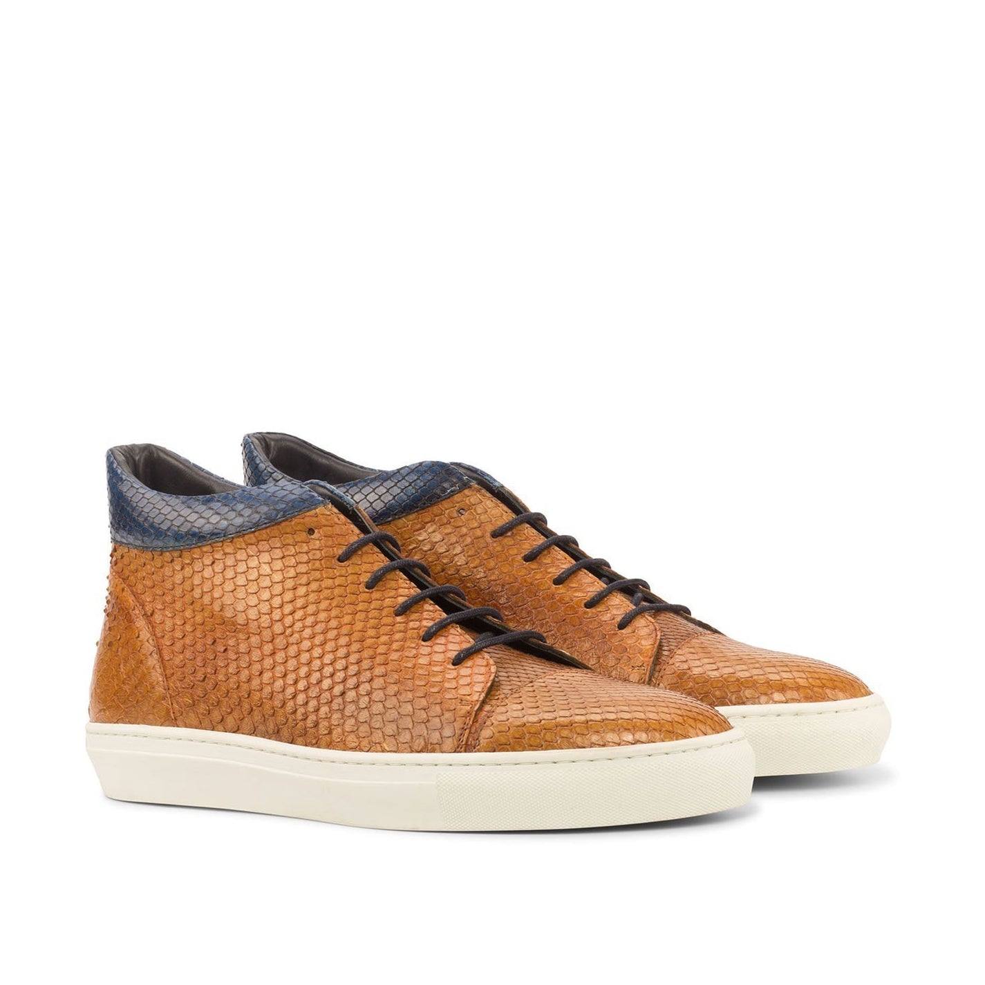 The Hightop Sneaker in Woven Brown Leather