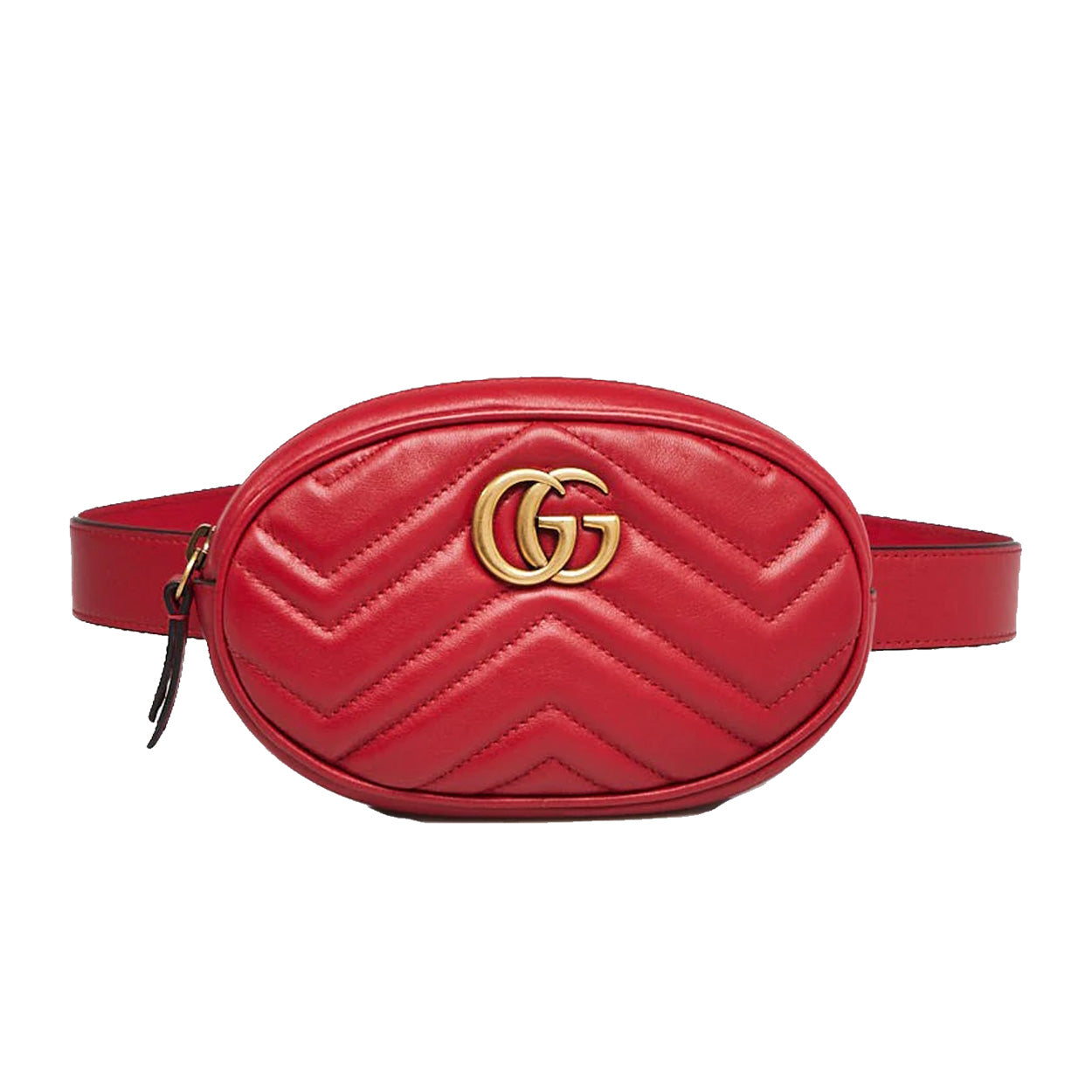Gucci Gg Marmont Thin Leather Belt With Shiny Buckle In Red