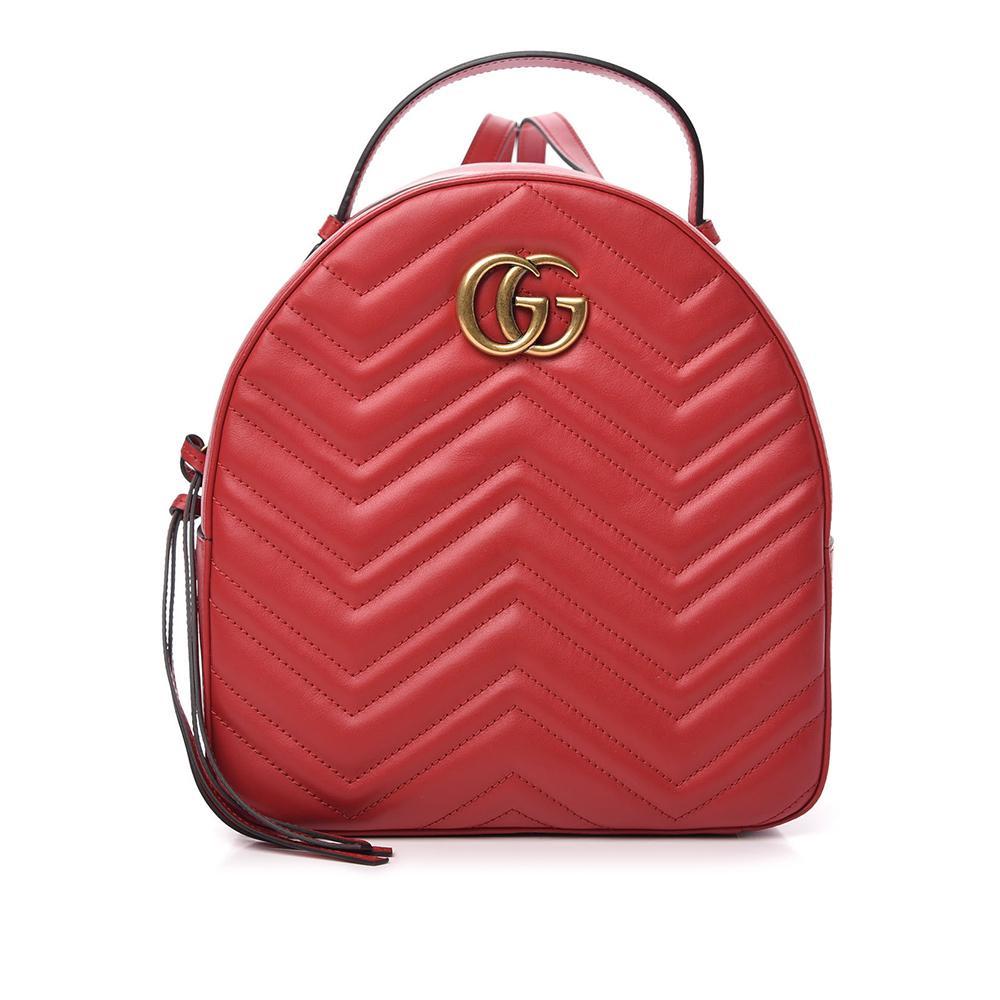 Gucci 476671 001998 GG Marmont Women's Hibiscus Red Matelasse Leather  Backpack (GG2062)