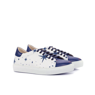 Ambrogio 4406 Bespoke Custom Men's Shoes White / Navy / Black Calf-Skin Leather Casual Sneakers (AMB1629)-AmbrogioShoes