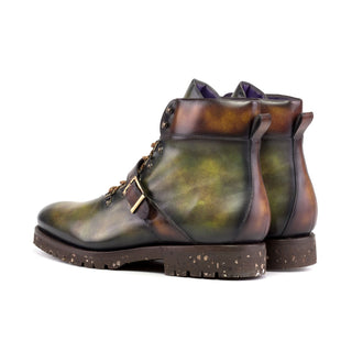 Ambrogio Bespoke Men's Shoes Fire & Green Patina Leather Hiking Boots (AMB2514)-AmbrogioShoes