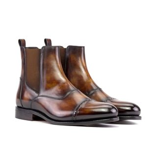 Ambrogio Bespoke Men's Shoes Fire Patina Leather Chelsea Boots (AMB2487)-AmbrogioShoes