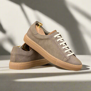 Ambrogio Bespoke Men's Shoes Taupe Vegan Suede Leather Casual Trainer Sneakers (AMB2560)-AmbrogioShoes