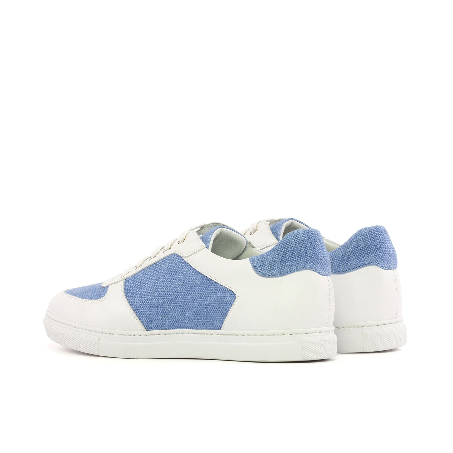 Ambrogio Bespoke Custom Men's Shoes White & Navy Calf-Skin Leather Stencil Trainer Sneakers (AMB2223)