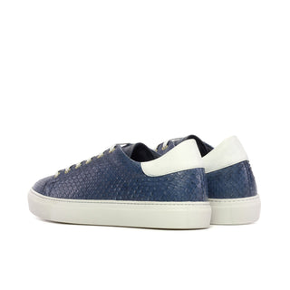 Ambrogio Bespoke Men's Shoes White & Navy Exotic Python Trainer Sneakers (AMB2483)-AmbrogioShoes