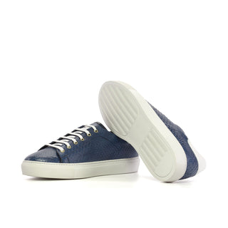 Ambrogio Bespoke Men's Shoes White & Navy Exotic Python Trainer Sneakers (AMB2483)-AmbrogioShoes