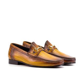Ambrogio Luxury Men's Shoes Cognac Patina Leather Moccasin Horsebit Loafers (AMB2533)-AmbrogioShoes