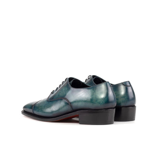 Ambrogio Luxury Men's Shoes Turquoise Patina Leather Cap-Toe Oxfords (AMB2538)-AmbrogioShoes