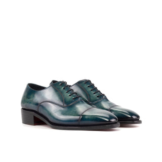 Ambrogio Luxury Men's Shoes Turquoise Patina Leather Cap-Toe Oxfords (AMB2538)-AmbrogioShoes