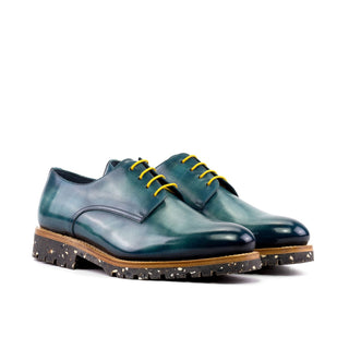 Ambrogio Luxury Men's Shoes Turquoise Patina Leather Derby Oxfords (AMB2536)-AmbrogioShoes