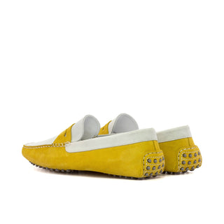 Ambrogio Luxury Men's Shoes White & Yellow Suede Leather Driver Loafers (AMB2542)-AmbrogioShoes
