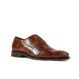 Ambrogio Men's Shoes Brown Ancient Egyptian Print / Patina Leather Whole-Cut Oxfords (AMB1479)-AmbrogioShoes