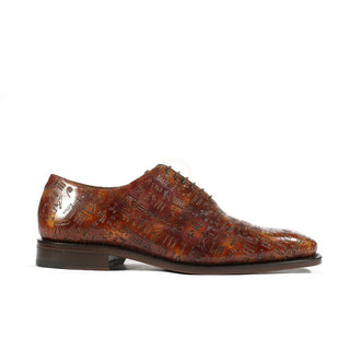 Ambrogio Men's Shoes Brown Ancient Egyptian Print / Patina Leather Whole-Cut Oxfords (AMB1479)-AmbrogioShoes