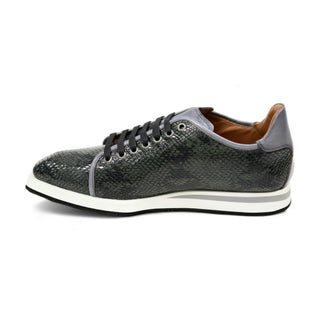 Ambrogio Men's Shoes Gray Snake-Print Leather Casual Sneakers (AMZ1007)-AmbrogioShoes