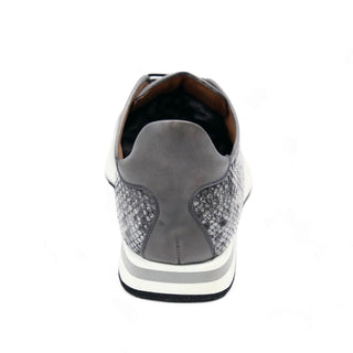 Ambrogio Men's Shoes White & Gray Snake-Print Leather Casual Sneakers (AMZ1008)-AmbrogioShoes