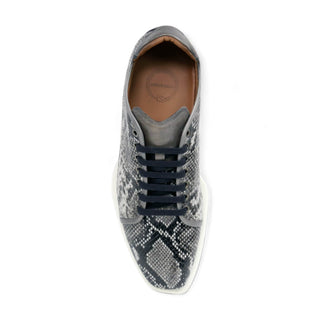 Ambrogio Men's Shoes White & Gray Snake-Print Leather Casual Sneakers (AMZ1008)-AmbrogioShoes