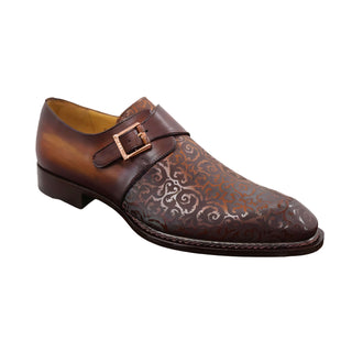 Ambrogio Men's Shoes Cognac Rust Calf-Skin Leather Single Monk-Strap Loafers (AMZ1014)-AmbrogioShoes