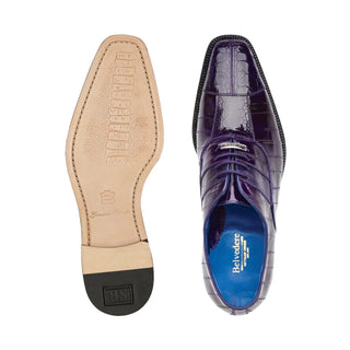 Belvedere Mare 2P7 Shoes Men's Purple Genuine Ostrich & Eel Split-Toe Oxfords (BV2028)-AmbrogioShoes