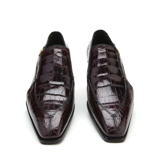Caporicci Men's Luxury Italian Shoes Burgundy Alligator Loafers ART203 (CAP1004)-AmbrogioShoes