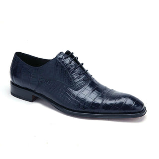 Caporicci Men's Luxury Italian Designer Shoes Navy Blue Alligator Oxfords ART1114 (CAP1008-BLU)-AmbrogioShoes