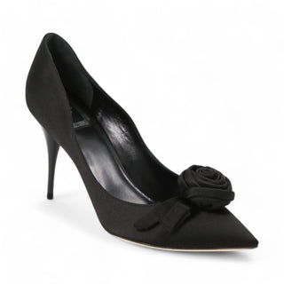 Christian Dior Rose Women's Designer Shoes Black Satin Evening Pumps (CDW70)-AmbrogioShoes