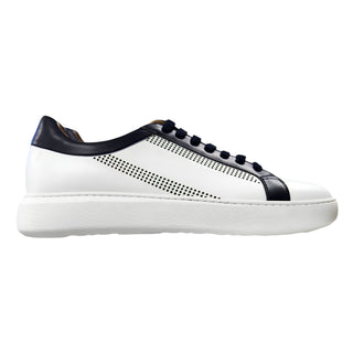 Donatello Deron Men's Shoes White & Blue Calf-Skin Leather Casual Sneakers (DON1001)-AmbrogioShoes