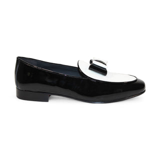 Duca Amalfi Men's Shoes Black/White Patent Leather-Velvet, Leather Lining Formal Loafers (D1002)-AmbrogioShoes