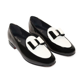 Duca Amalfi Men's Shoes Black/White Patent Leather-Velvet, Leather Lining Formal Loafers (D1002)-AmbrogioShoes