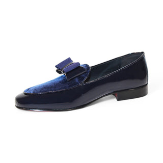 Duca Amalfi Men's Shoes Navy Patent Leather-Velvet, Leather Lining Formal Loafers (D1004)-AmbrogioShoes