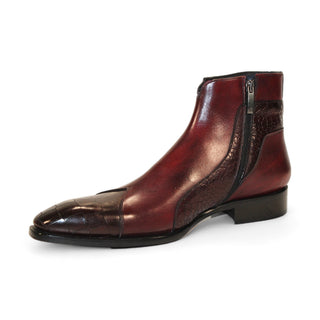 Duca Aprilia Men's Shoes Burgundy/Antique Red Calf-Skin Leather Boots (D1145)-AmbrogioShoes