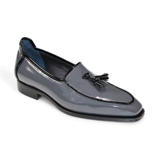 Duca Fano Men's Shoes Grey/Black Patent Leather-Velvet, Leather Lining Formal Loafers (D1141)-AmbrogioShoes