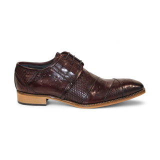 Duca Imperio Men's Shoes Burgundy Calf-Skin Leather/Calf Print Oxfords (D1154)-AmbrogioShoes