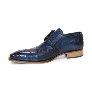 Duca Imperio Men's Shoes Ocean Blue Calf-Skin Leather/Calf Print Oxfords (D1156)-AmbrogioShoes