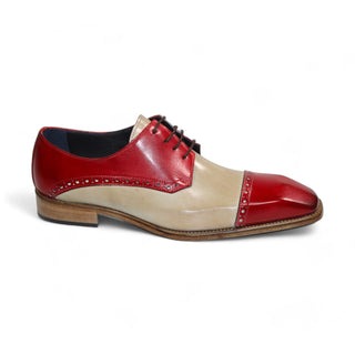 Duca Lombardi Men's Shoes Red/Beige Calf-Skin Leather Oxfords (D1160)-AmbrogioShoes