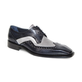 Duca Saranno Men's Shoes Black/Light Grey Calf-Skin Leather Oxfords (D1113)-AmbrogioShoes