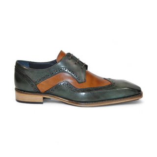 Duca Saranno Men's Shoes Green/Cognac Calf-Skin Leather Oxfords (D1169)-AmbrogioShoes