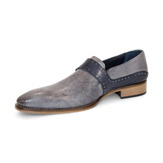 Duca Sezze Men's Shoes Light Grey/Dark Grey Snake Print/Calf-Skin Leather Loafers (D1171)-AmbrogioShoes