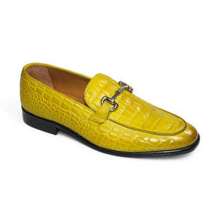 Duca Vasto Men's Shoes Yellow Croco Print Leather Loafers (D1179)-AmbrogioShoes