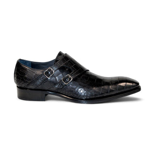 Duca Vergato Men's Shoes Black Calf-Skin Leather Monkstraps Oxfords (D1098)-AmbrogioShoes