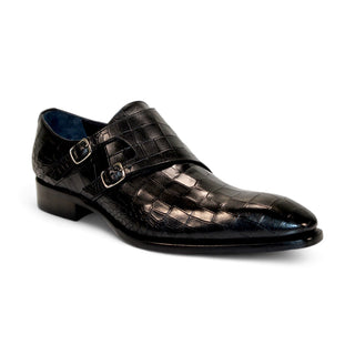 Duca Vergato Men's Shoes Black Calf-Skin Leather Monkstraps Oxfords (D1098)-AmbrogioShoes