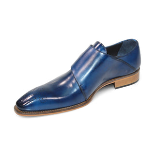 Duca Vergato Men's Shoes Blue Calf-Skin Leather Monkstraps Oxfords (D1120)-AmbrogioShoes