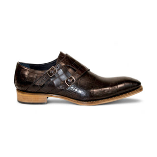 Duca Vergato Men's Shoes Chocolate Croco Print Leather Monkstraps Oxfords (D1180)-AmbrogioShoes