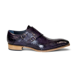 Duca Vergato Men's Shoes Purple Calf-Skin Leather Monkstraps Oxfords (D1099)-AmbrogioShoes