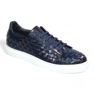 Emilio Franco Tropea Men's Shoes Navy Calf-Skin Basket Weave (EF1276)-AmbrogioShoes