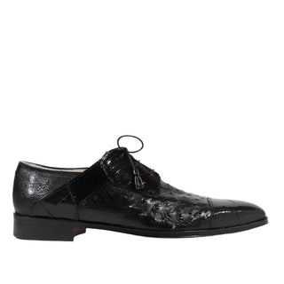 Fennix Shoes Mens Shoes Exotic Hornback Crocodile/Ostrich Black Oxfords (FX103)-AmbrogioShoes