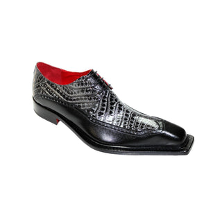 Fennix Finley Men's Shoes Black/Grey Calf Leather/Alligator Exotic Oxfords (FX1124)-AmbrogioShoes