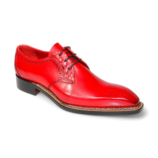 Fennix Tyler Men's Shoes Red Calf Leather/Alligator Exotic Oxfords (FX1069)-AmbrogioShoes