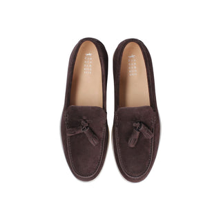 Franceschetti Amalfi Men's Shoes Dark Brown Suede Leather Slip-On Tassels Sneakers (FCCT1011)-AmbrogioShoes