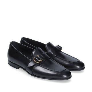 Franceschetti Sasha Men's Shoes Black Calf-Skin Leather Slip-On Loafers (FCCT1007)-AmbrogioShoes